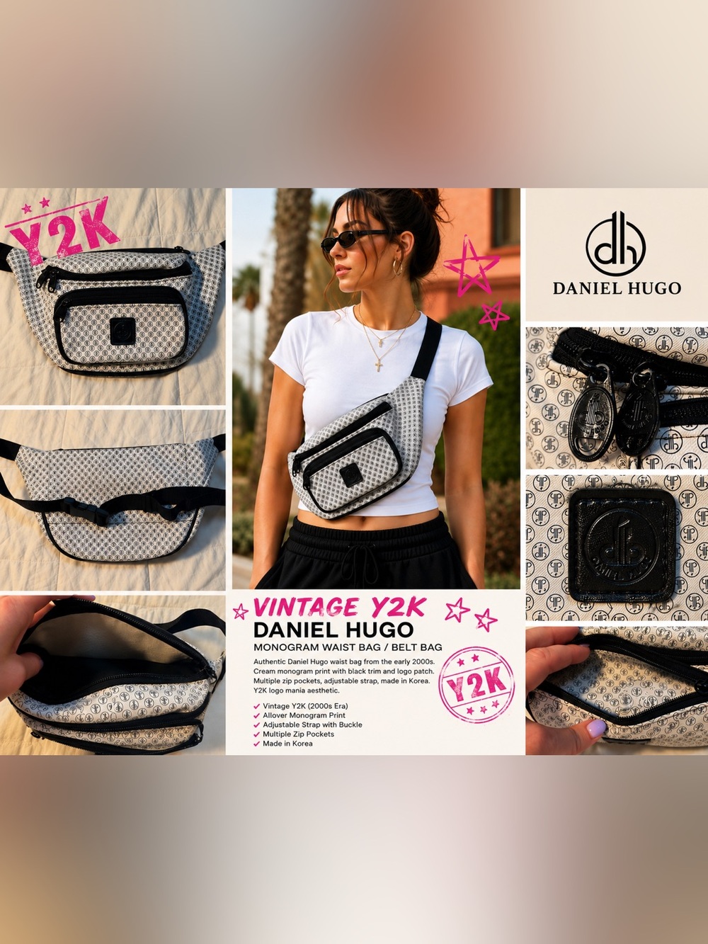Vintage Y2K Daniel Hugo Monogram Waist Belt/ Crossbody Bag